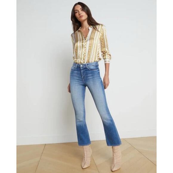 L’Agence Tati High Rise Cropped Bootcut Jeans Hayward Medium Wash 25 - Picture 4 of 9